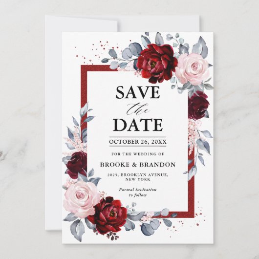 Bourgogne Wijn Dusty Blue Slate Save the Date (Voorkant)
