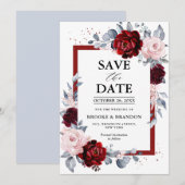 Bourgogne Wijn Dusty Blue Slate Save the Date (Voorkant / Achterkant)