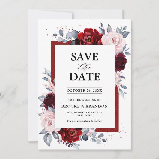 Bourgogne Wijn Dusty Blue Slate Save the Date (Voorkant)