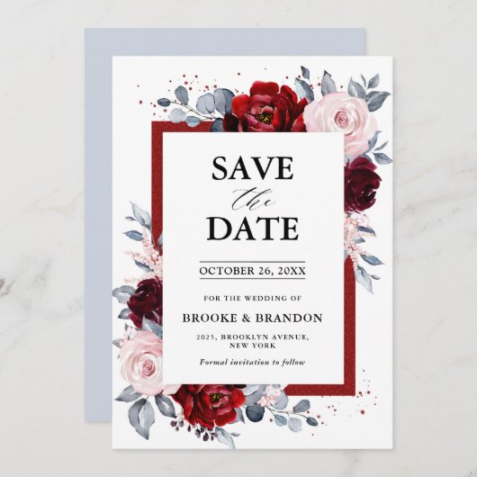 Bourgogne Wijn Dusty Blue Slate Save the Date (Voorkant / Achterkant)