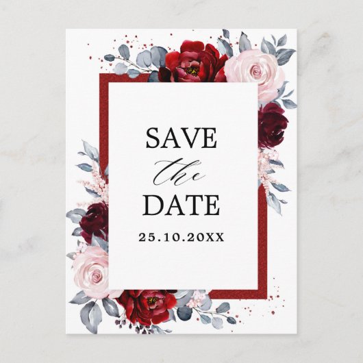 Bourgogne Wijn Dusty Blue Slate Save the Date Briefkaart (Voorkant)