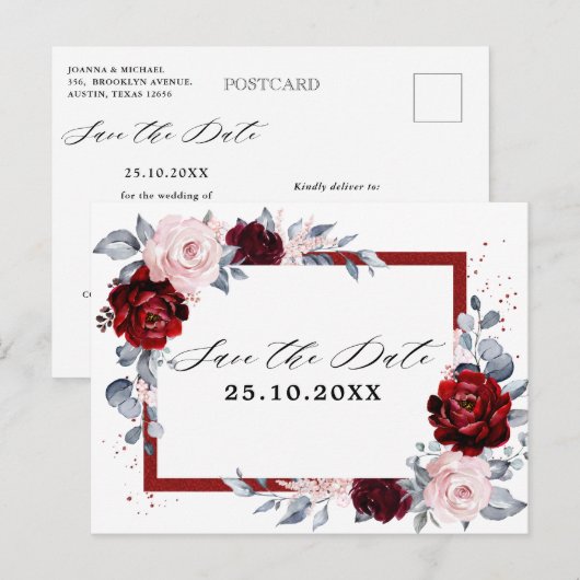 Bourgogne Wijn Dusty Blue Slate Save the Date Briefkaart (Voorkant / Achterkant)