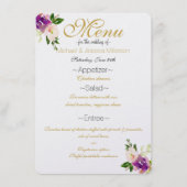 Bourgogne Wijn en Roze Waterverf Bloemen Menu (Voorkant)