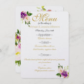 Bourgogne Wijn en Roze Waterverf Bloemen Menu (Voorkant / Achterkant)