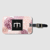 Bourgogne Wijn en Roze Waterverf Floral Monogram Bagagelabel (Voorkant (horizontaal))