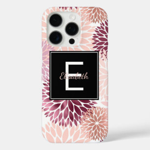 Bourgogne Wijn en Roze Waterverf Floral Monogram iPhone 16 Pro Hoesje