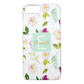 Bourgogne Wijn en Roze Waterverf Floral Monogram Case-Mate iPhone Case