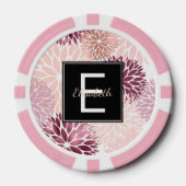 Bourgogne Wijn en Roze Waterverf Floral Monogram Poker Chips (Voorkant)