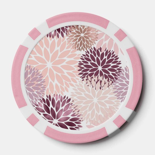 Bourgogne Wijn en Roze Waterverf Floral Monogram Poker Chips (Achterkant)