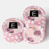 Bourgogne Wijn en Roze Waterverf Floral Monogram Poker Chips (Opstapeling)