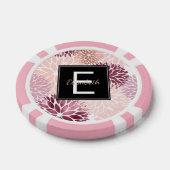 Bourgogne Wijn en Roze Waterverf Floral Monogram Poker Chips (Enkel)