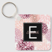 Bourgogne Wijn en Roze Waterverf Floral Monogram Sleutelhanger (Voorkant)