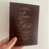 Bourgogne Wijn & Gouden Folie Wedding Folie Uitnodiging