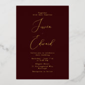 Bourgogne Wijn & Gouden Folie Wedding Folie Uitnodiging (Voorkant)