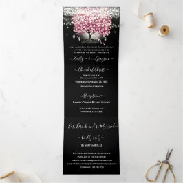 Bourgogne Wijn Rood & Roze Hart Bladboom Bruiloft Drieluik Uitnodiging