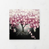 Bourgogne Wijn Rood & Roze Hart Bladboom Bruiloft Drieluik Uitnodiging (Cover)