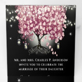 Bourgogne Wijn Rood & Roze Hart Bladboom Bruiloft Drieluik Uitnodiging (Binnenzijde eerst)