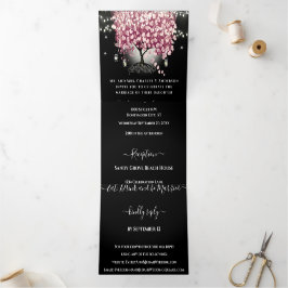 Bourgogne Wijn Rood & Roze Hart Bladboom Bruiloft Drieluik Uitnodiging