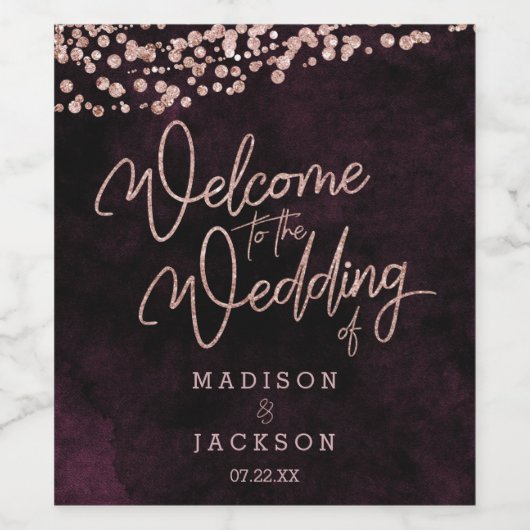 Bourgogne Wijn & Roos Goud Bruiloft Welkom Wijn Etiket (Enkel label)