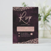 Bourgogne Wijn & Roos Goud Confetti Bruiloft RSVP (Staand voorkant)
