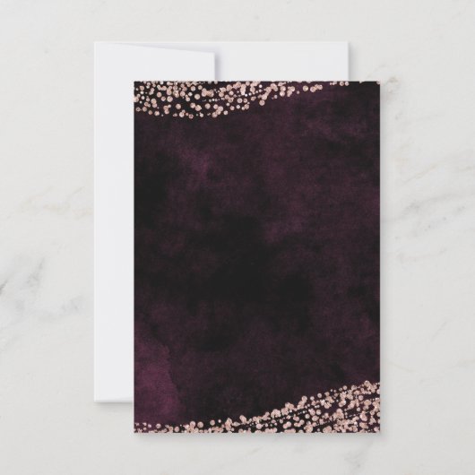 Bourgogne Wijn & Roos Goud Confetti Bruiloft RSVP (Achterkant)