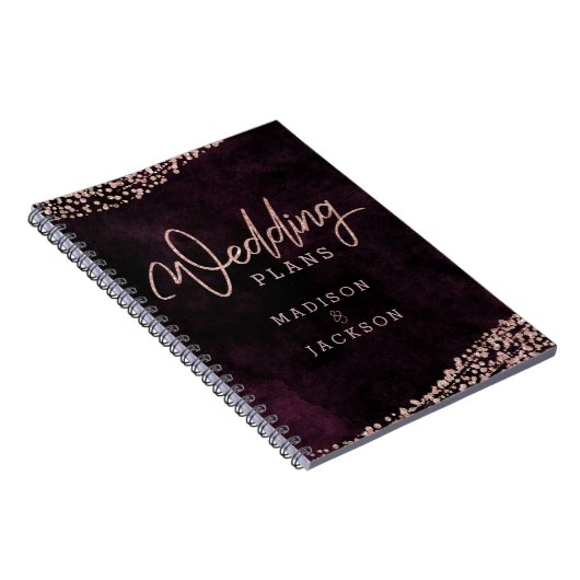 Bourgogne Wijn Roos Goud Confetti Trouwplanner Notitieboek (Rechterzijde)