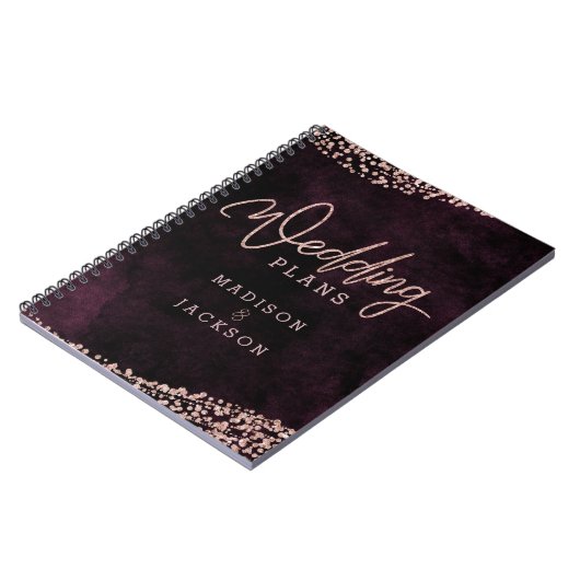 Bourgogne Wijn Roos Goud Confetti Trouwplanner Notitieboek (Linkerzijde)