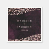 Bourgogne Wijn & Roos Goud Monogram Bruiloft Servetten (Voorkant)