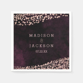 Bourgogne Wijn & Roos Goud Monogram Bruiloft Servetten