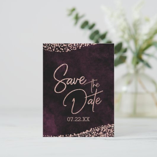 Bourgogne Wijn & Roos Gouden Bruiloft Save the Dat Aankondigingskaart (Staand voorkant)