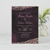 Bourgogne Wijn & Roos Gouden Bruiloft Uitnodiging (Staand voorkant)