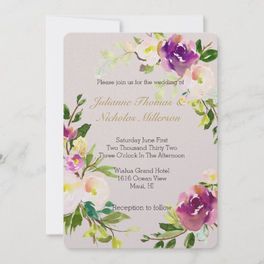 Bourgogne Wijn Roze Waterverf Bloemencrème Trouwen Kaart (Voorkant)