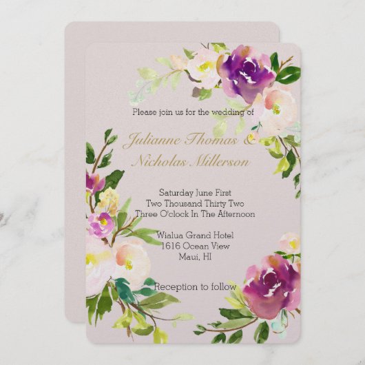 Bourgogne Wijn Roze Waterverf Bloemencrème Trouwen Kaart (Voorkant / Achterkant)