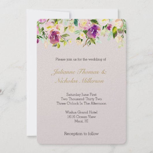 Bourgogne Wijn Roze Waterverf Bloemencrème Trouwen Kaart (Voorkant)