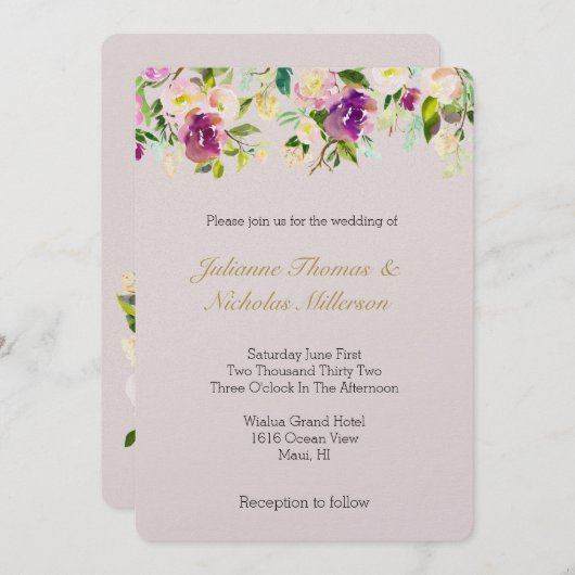 Bourgogne Wijn Roze Waterverf Bloemencrème Trouwen Kaart (Voorkant / Achterkant)