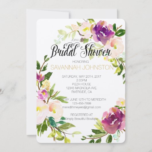 Bourgogne Wijnroze Waterverf Bloemen vrijgezellenf Kaart (Voorkant)