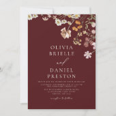 Bourgogne Wildflower All in One QR Code Huwelijk Kaart (Voorkant)