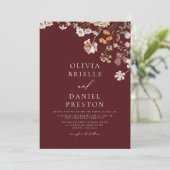 Bourgogne Wildflower All in One QR Code Huwelijk Kaart (Staand voorkant)