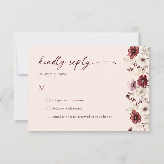 Bourgogne Wildflower bruiloft RSVP Behuizing Kaart (Voorkant)