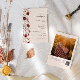 Bourgogne Wildflower Foto QR Code Bruiloft Kaart