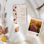 Bourgogne Wildflower Foto QR Code Bruiloft Kaart