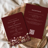 Bourgogne Wildflower QR-code Alles in één bruiloft Kaart