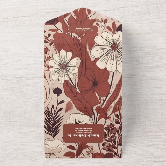 Bourgogne Wildflowers Bruiloft All In One Uitnodiging (Buitenkant)