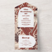 Bourgogne Wildflowers Bruiloft All In One Uitnodiging (Binnen)