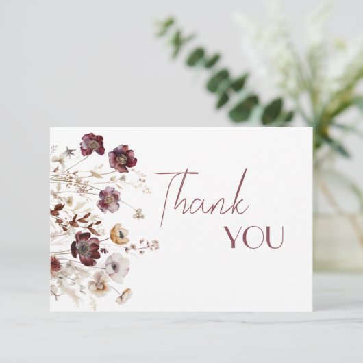 Bourgogne Wildflowers Poppy Flower Baby shower Bedankkaart (Staand voorkant)