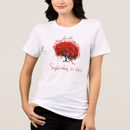 Bourgogne Wine Heart Leaf Tree Wedding T-Shirts (Voorkant)