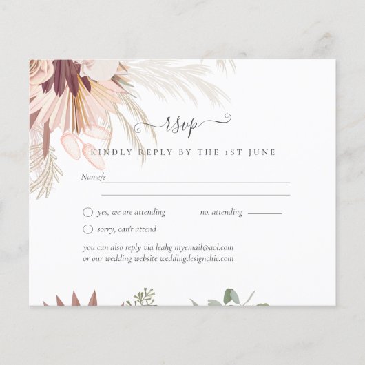 Bourgogne Wine Pampas Grass Tropical Weddenschap (Voorkant)