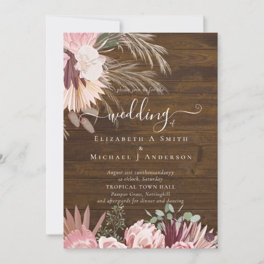 Bourgogne Wine Pampas Grass Tropical Weddenschap (Voorkant)