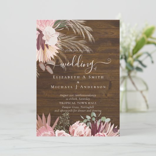 Bourgogne Wine Pampas Grass Tropical Weddenschap (Staand voorkant)