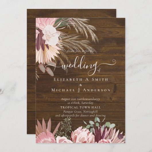 Bourgogne Wine Pampas Grass Tropical Weddenschap (Voorkant / Achterkant)